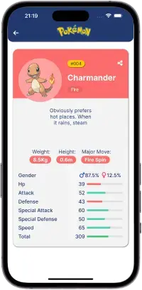 Page that lists the information of the chosen pokemon.